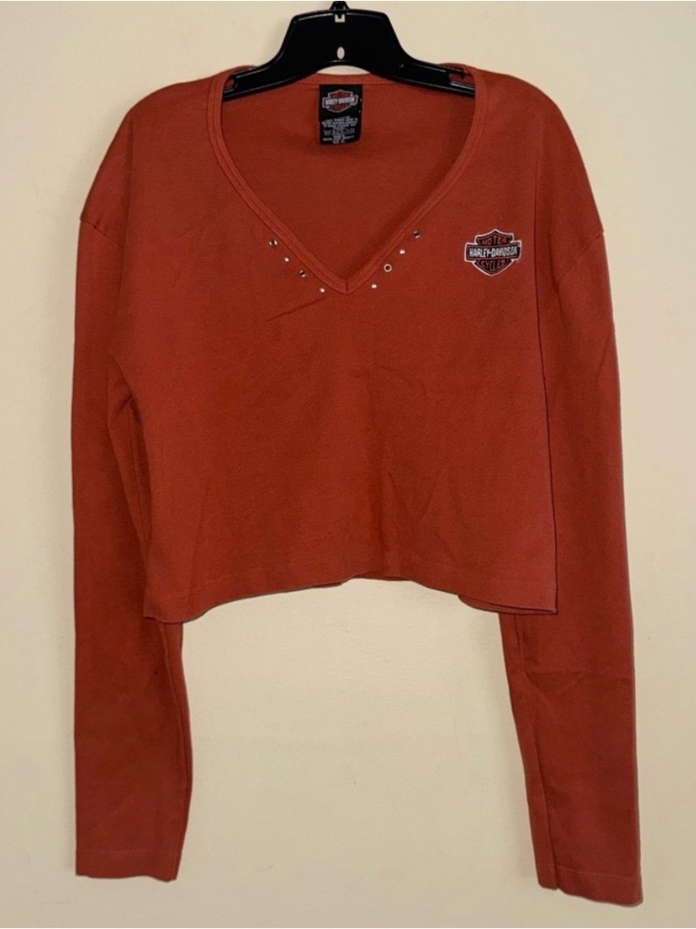 Vintage 90s Harley Davidson Motorcycles Orange Long Sleeve Top Size XL